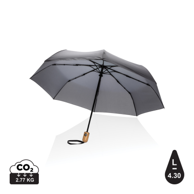 Picture of 21 INCH IMPACT AWARE™ RPET 190T BAMBOO AUTO OPEN & CLOSE UMBRELLA in Anthracite.