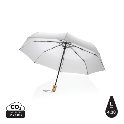 Picture of 21 INCH IMPACT AWARE™ RPET 190T BAMBOO AUTO OPEN & CLOSE UMBRELLA in White.