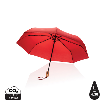 Picture of 21 INCH IMPACT AWARE™ RPET 190T BAMBOO AUTO OPEN & CLOSE UMBRELLA in Red.