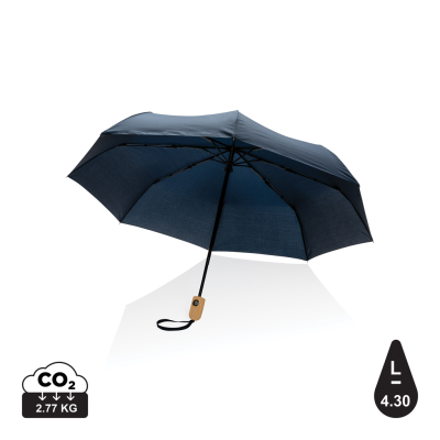 Picture of 21 INCH IMPACT AWARE™ RPET 190T BAMBOO AUTO OPEN & CLOSE UMBRELLA in Navy.