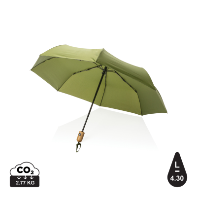 Picture of 21 INCH IMPACT AWARE™ RPET 190T BAMBOO AUTO OPEN & CLOSE UMBRELLA in Green
