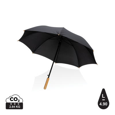 Picture of 23 INCH IMPACT AWARE™ RPET 190T AUTO OPEN BAMBOO UMBRELLA in Black.