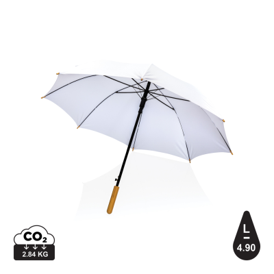 Picture of 23 INCH IMPACT AWARE™ RPET 190T AUTO OPEN BAMBOO UMBRELLA in White.