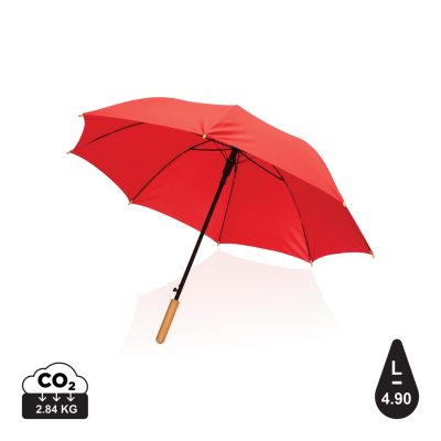 Picture of 23 INCH IMPACT AWARE™ RPET 190T AUTO OPEN BAMBOO UMBRELLA in Red.
