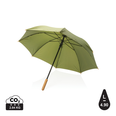 Picture of 23 INCH IMPACT AWARE™ RPET 190T AUTO OPEN BAMBOO UMBRELLA in Green.