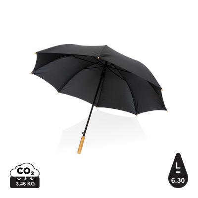 Picture of 27 INCH IMPACT AWARE™ RPET 190T AUTO OPEN BAMBOO UMBRELLA in Black