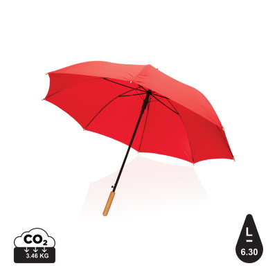 Picture of 27 INCH IMPACT AWARE™ RPET 190T AUTO OPEN BAMBOO UMBRELLA in Red.