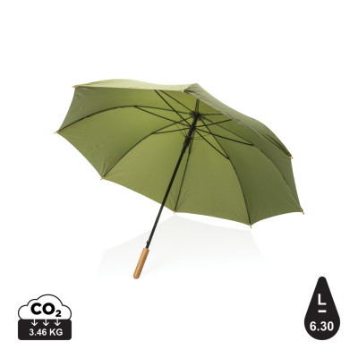Picture of 27 INCH IMPACT AWARE™ RPET 190T AUTO OPEN BAMBOO UMBRELLA in Green.