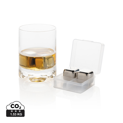 Picture of REUSABLE STAINLESS STEEL METAL ICE CUBES 4PC in Silver.