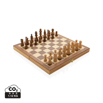 Picture of LUXURY WOOD FOLDING CHESS SET in Brown.
