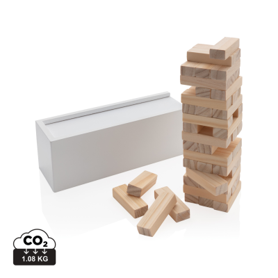 Picture of DELUXE TUMBLING TOWER WOOD CUBE BLOCK STACKING GAME in White.