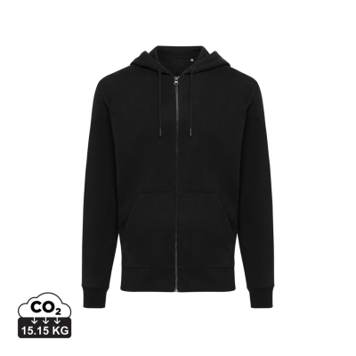 Picture of IQONIQ ABISKO RECYCLED COTTON ZIP THROUGH HOODED HOODY in Black.