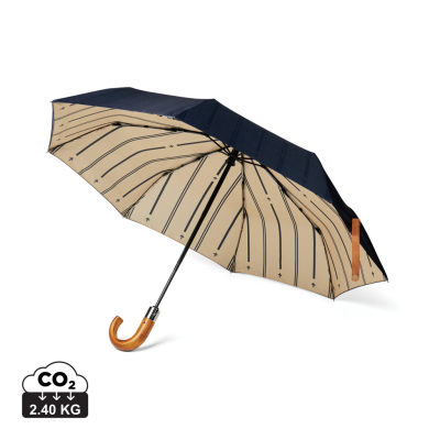 Picture of VINGA BOSLER AWARE™ RECYCLED PET 21 INCH FOLDING UMBRELLA in Navy Blue.