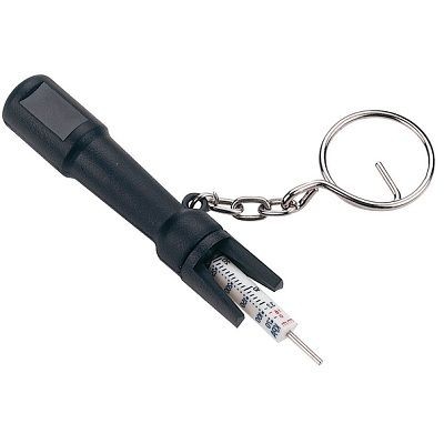 Picture of 2-IN-1 TYRE TREAD DEPTH-PRESSURE GAUGE KEYRING with Black Plastic Body.