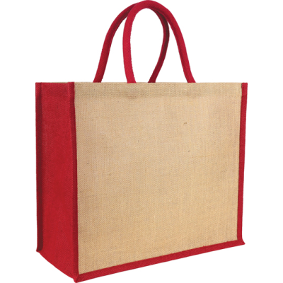 Picture of YALDING ECO JUTE SHOPPER TOTE in Natural Red.