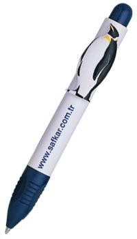 Picture of PENGUIN CLIP BALL PEN in White with Blue Trim