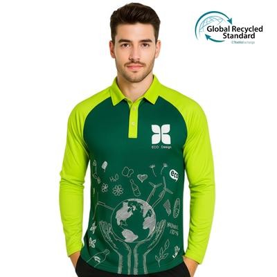 Picture of UNISEX ADULTS RPET MICRO MESH SUBLIMATED RAGLAN LONG SLEEVES POLO