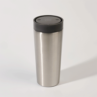 Picture of CIRCULAR STAINLESS STEEL METAL 16OZ CUP in Storm Grey Packed.