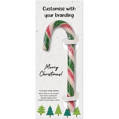 Picture of CANDY CANE ON PLANTABLE SEEDS PAPER BACKING CARD.