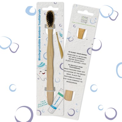 Picture of BAMBOO TOOTHBRUSH in Plantable Seed Paper Packaging.