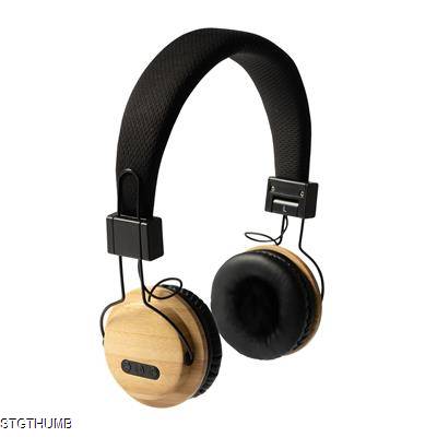 Picture of TANGO ADJUSTABLE CORDLESS HEADPHONES in Bamboo & Rpet Fabric