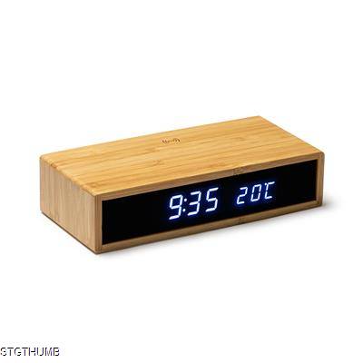 Picture of DUNCER TABLE CLOCK with 5w Cordless Charger in Bamboo.