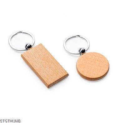 Picture of SILA NATURAL WOOD KEYRING in Two Designs with Metal Ring