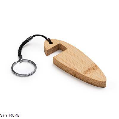 Picture of BONCER NATURAL BAMBOO KEYRING CHAIN with Mobile Phone Holder Function.