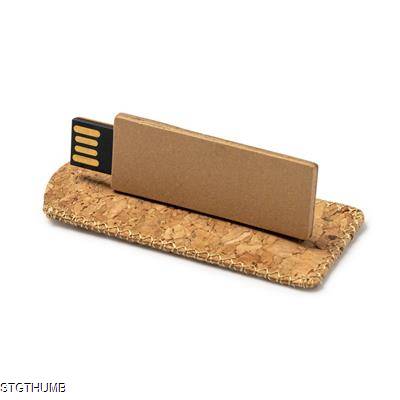 Picture of LEDES USB MEMORY STICK in Recycled Cardboard Card with Case in Natural Cork.