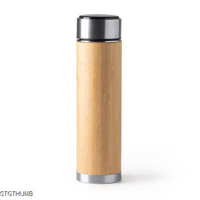 Picture of CEDRO 480ML DOUBLE-WALLED THERMOS in 304 Stainless Steel Metal & Natural Bamboo with Infuser