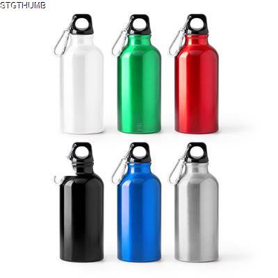 Picture of RENKO 400ML RECYCLED ALUMINIUM BOTTLE with Single Wall & Matching Carabiner