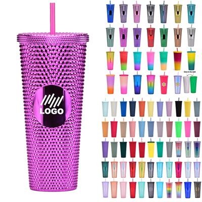 Picture of MATTE STUDDED TUMBLER with Lid & Straw 700ml.