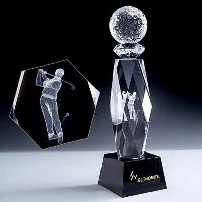 Picture of 12 INCH GOLFER SWING CARVING CRYSTAL TROPHY AWARD