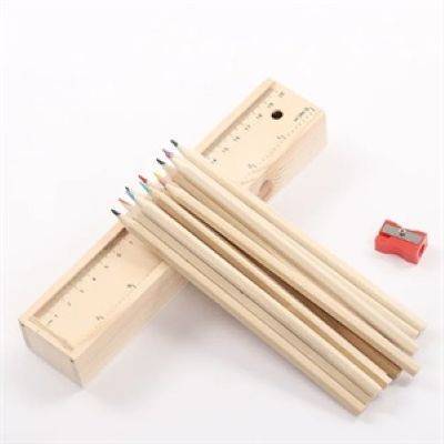 Picture of 12-PIECE COLOUR PENCIL SET in Wood Ruler Box