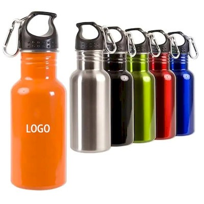 Picture of 500ML WIDE MOUTH STAINLESS STEEL METAL WATER BOTTLE W & CARABINER