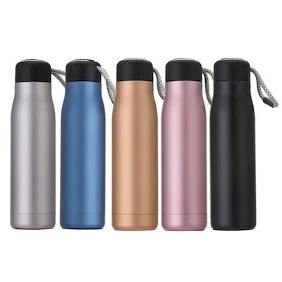 Picture of STAINLESS STEEL METAL WATER BOTTLE VACUUM DOUBLE WALL with Strap