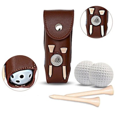 Picture of LEATHER GOLF BALL STORAGE POUCH WAIST BELT CARRIER BAG