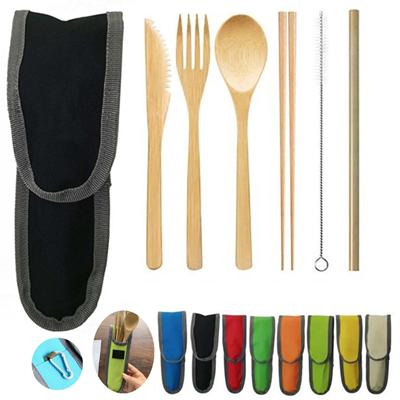 Picture of BAMBOO TRAVEL UTENSIL SET with Carabiner
