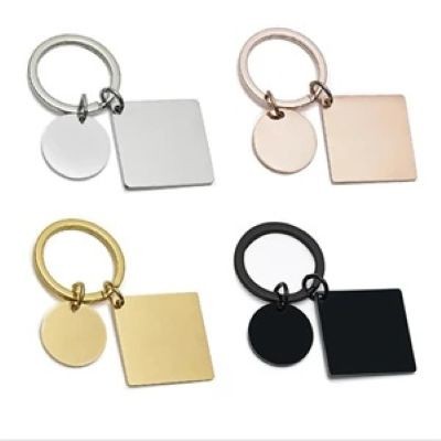 Picture of SQUARE STAINLESS STEEL METAL TAG KEYRING CHAIN