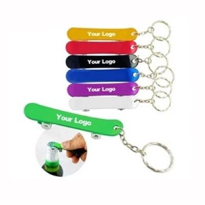 Picture of SKATEBOARD SHAPE ALUMINUM BOTTLE OPENER KEYRING CHAIN