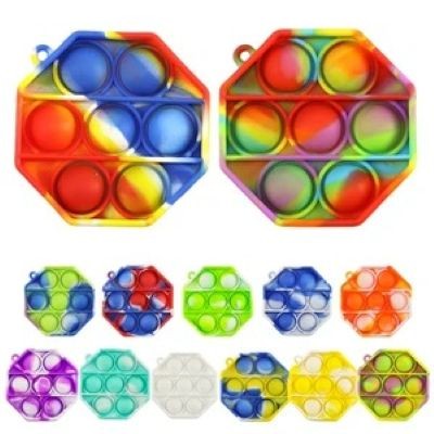 Picture of MULTICOLOR OCTAGONAL PUSH POPPING BUBBLE KEYRING CHAIN