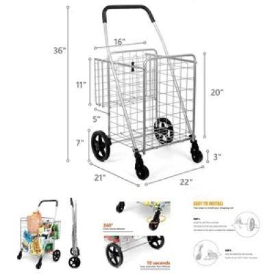 Picture of SHOPPING TROLLEY DOUBLE BASKET GROCERY MULTI-FUNCTIONAL FOLDING CART