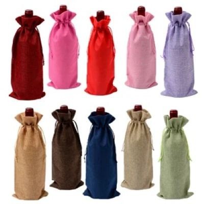 Picture of JUTE DRAWSTRING WINE BAG