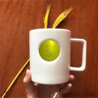 Picture of COFFEE CUP RETRO COPPER MEDAL CERAMIC POTTERY MUG — PRINTED LOGO