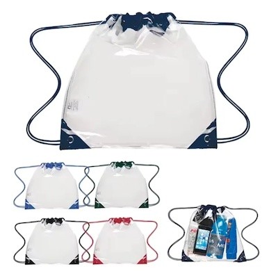 Picture of CLEAR TRANSPARENT VINYL DRAWSTRING BACKPACK RUCKSACK BAG.