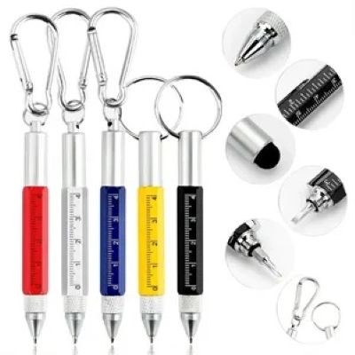 Picture of 6-IN-1 KEYRING CHAIN MULTIFUNCTION METAL BALL PEN.