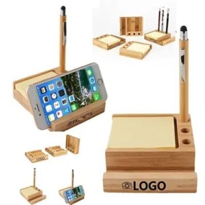 Picture of BAMBOO DESK TIDY ORGANIZER W & MOBILE PHONE HOLDER.