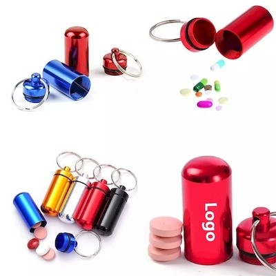 Picture of ALUMINUM PILL BOX KEYRING CHAIN CONTAINER