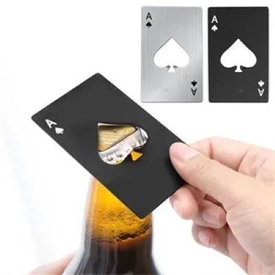 Picture of STAINLESS STEEL METAL SPADES A POKER SHAPE CASINO BOTTLE OPENER.