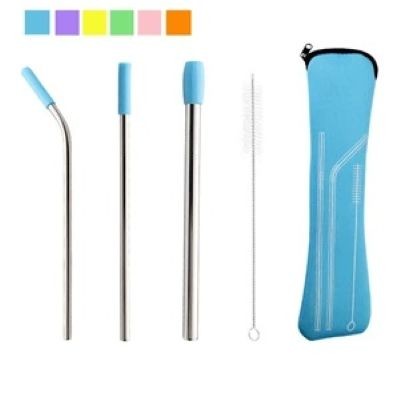 Picture of 4-PCS REUSABLE METAL STRAWS with Silicon Tips
